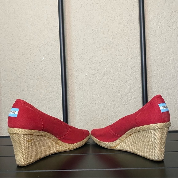 TOMS Red Espadrille Wedge Heels-Womens 11 - Picture 5 of 8